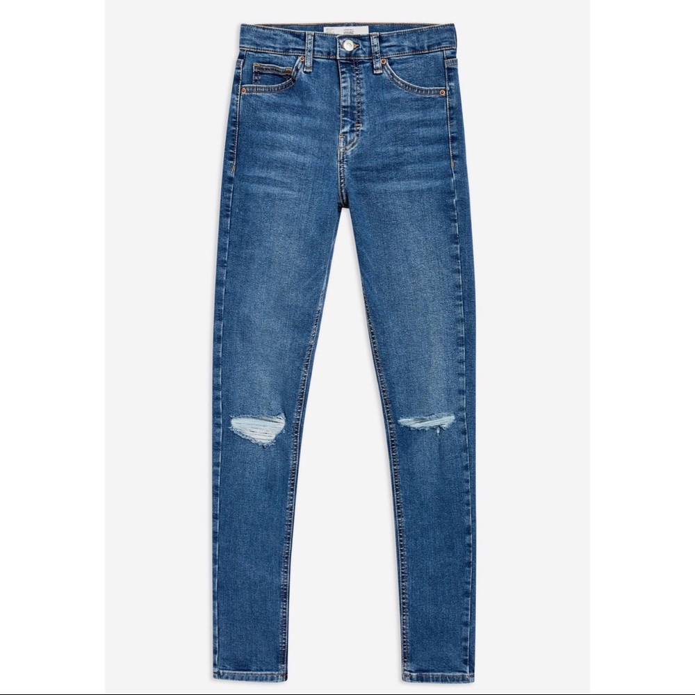 Topshop Mid Blue Ripped Jamie Jeans